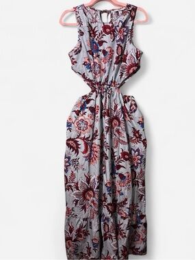 RHODE X Target Leafy Floral Blue Red Cotton Sleeveless Cutout Maxi Dress S M